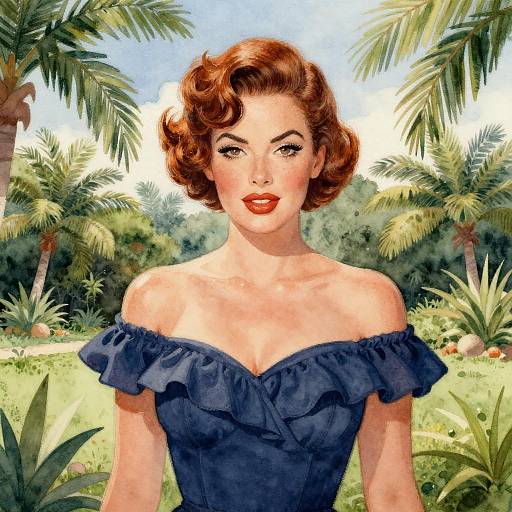 Retro Pin-Up Woman in Tropical Garden