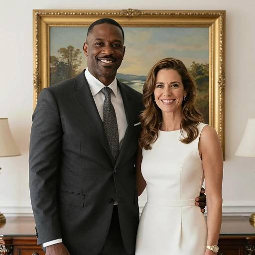 Portrait of Smiling Diverse Couple in Room