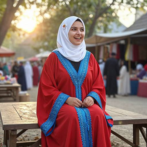 Joyful Woman in Festive Eid Outfit