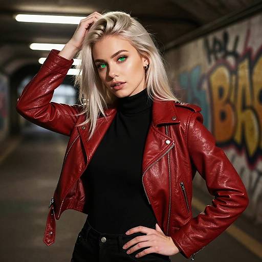 Confident Woman in Neon Subway
