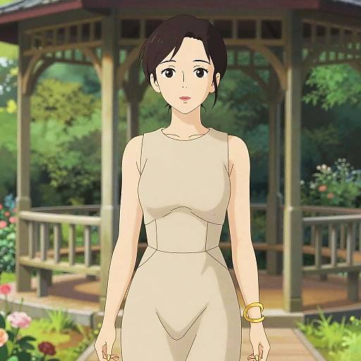 Chic Woman in Garden by Gazebo