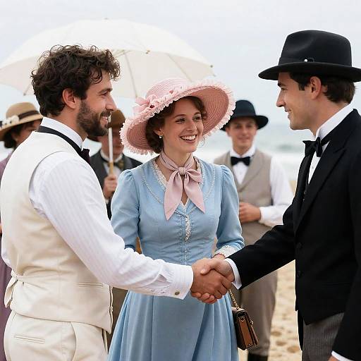Victorian Beach Scene with Joyful Characters