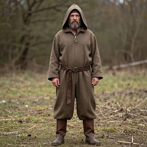 Elderly Man in Hooded Outdoor Costume