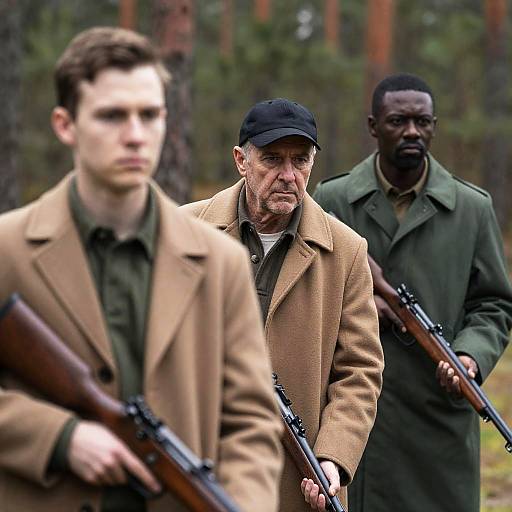 Three Men in a Forest with Rifles