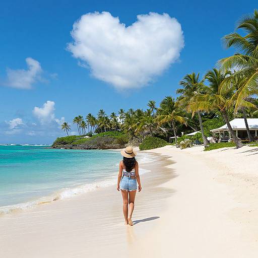 Woman Strolling Barbados Pristine Beach