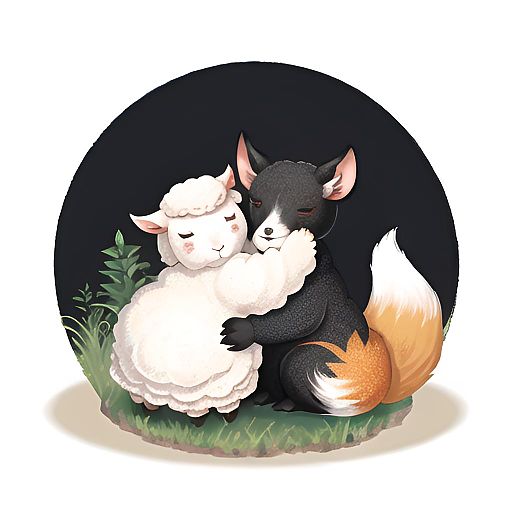 Cute cartoon sheep hugging
