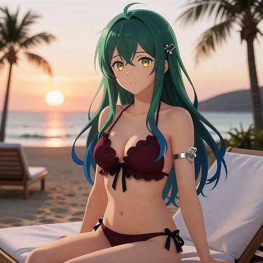 Mature Anime Woman at Sunset Lounge