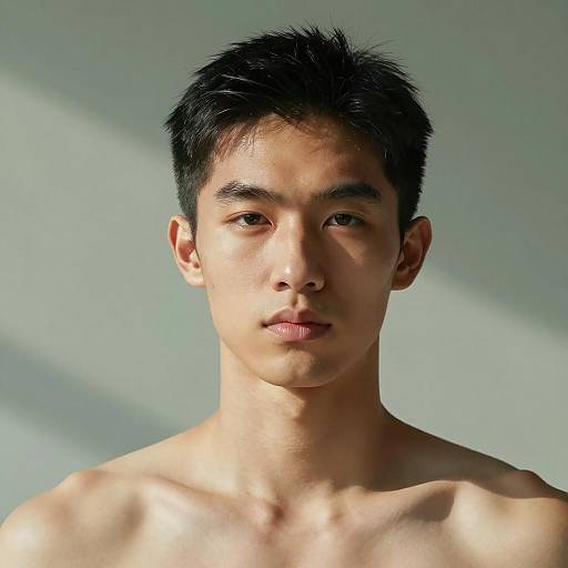 Close-up Portrait of Shirtless Young Asian Male
