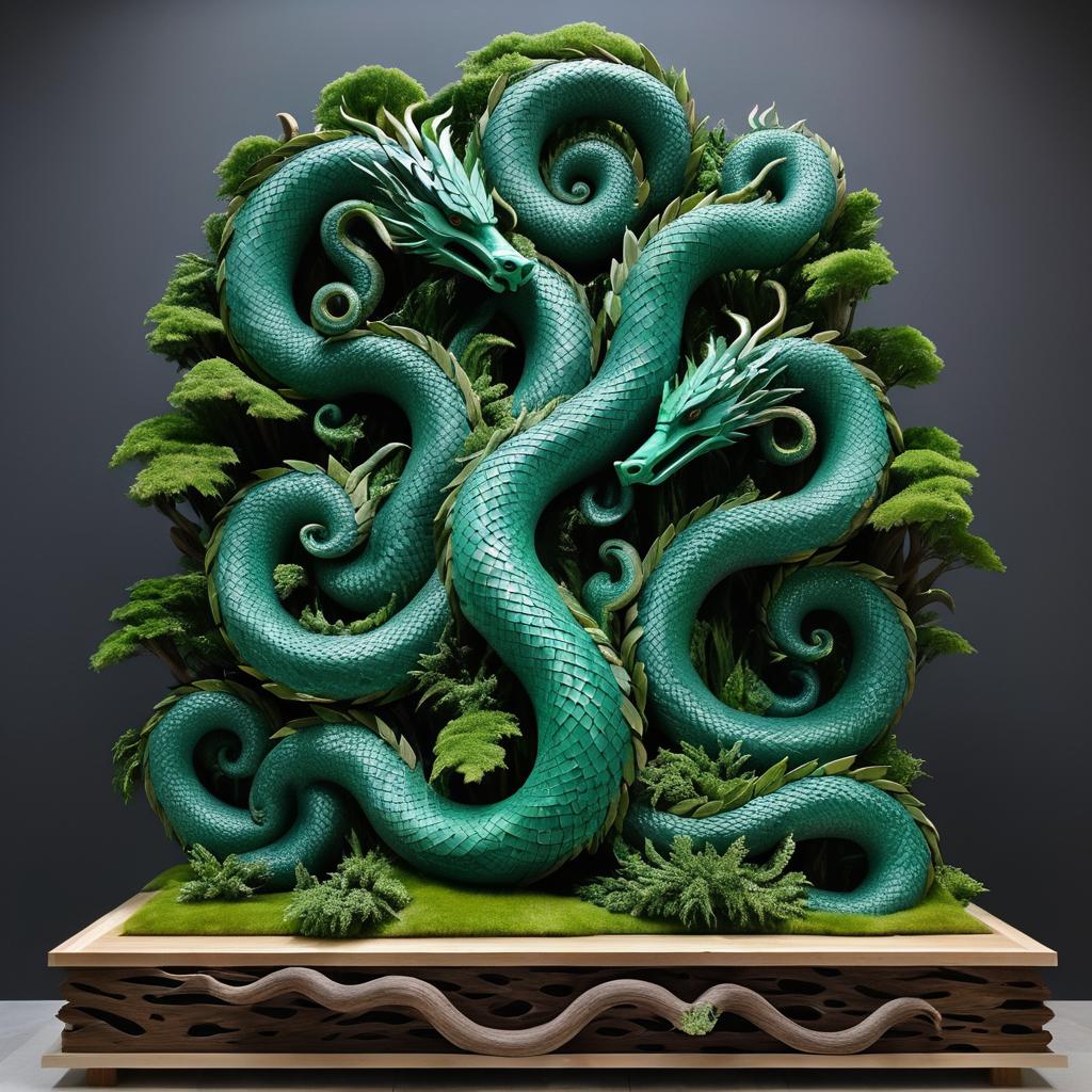 Surreal Hydra Sculpture in Wood and Stone