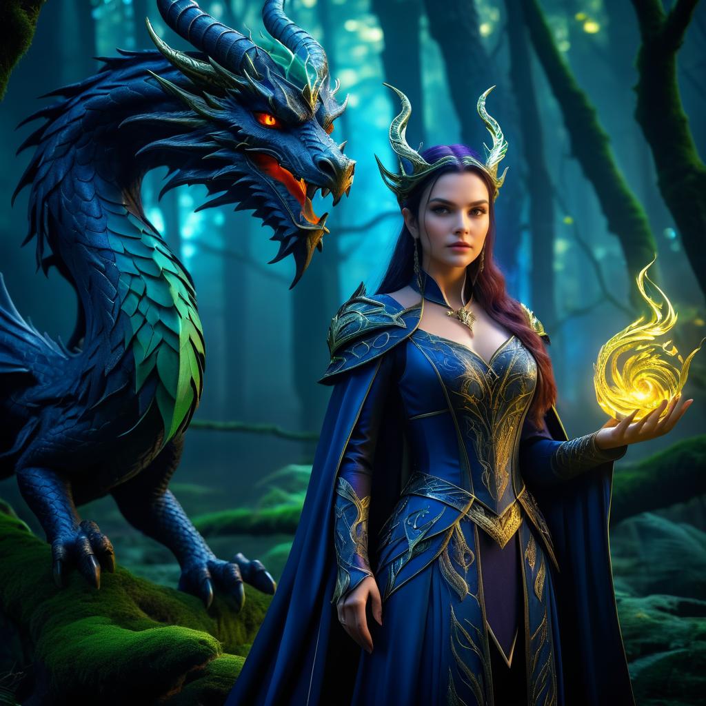 Mysterious Sorceress and Mythical Dragon