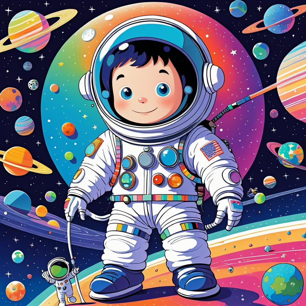 Whimsical Astronaut in Colorful Space