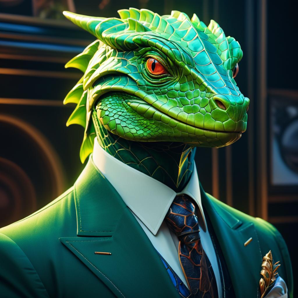 Elegant Retro Lizard Creature Portrait