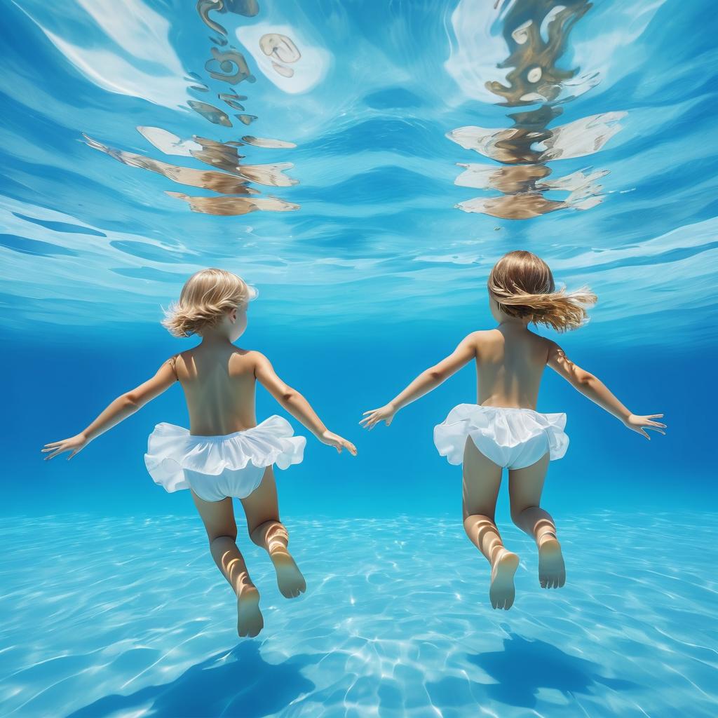 Playful Children Swimming Underwater Together