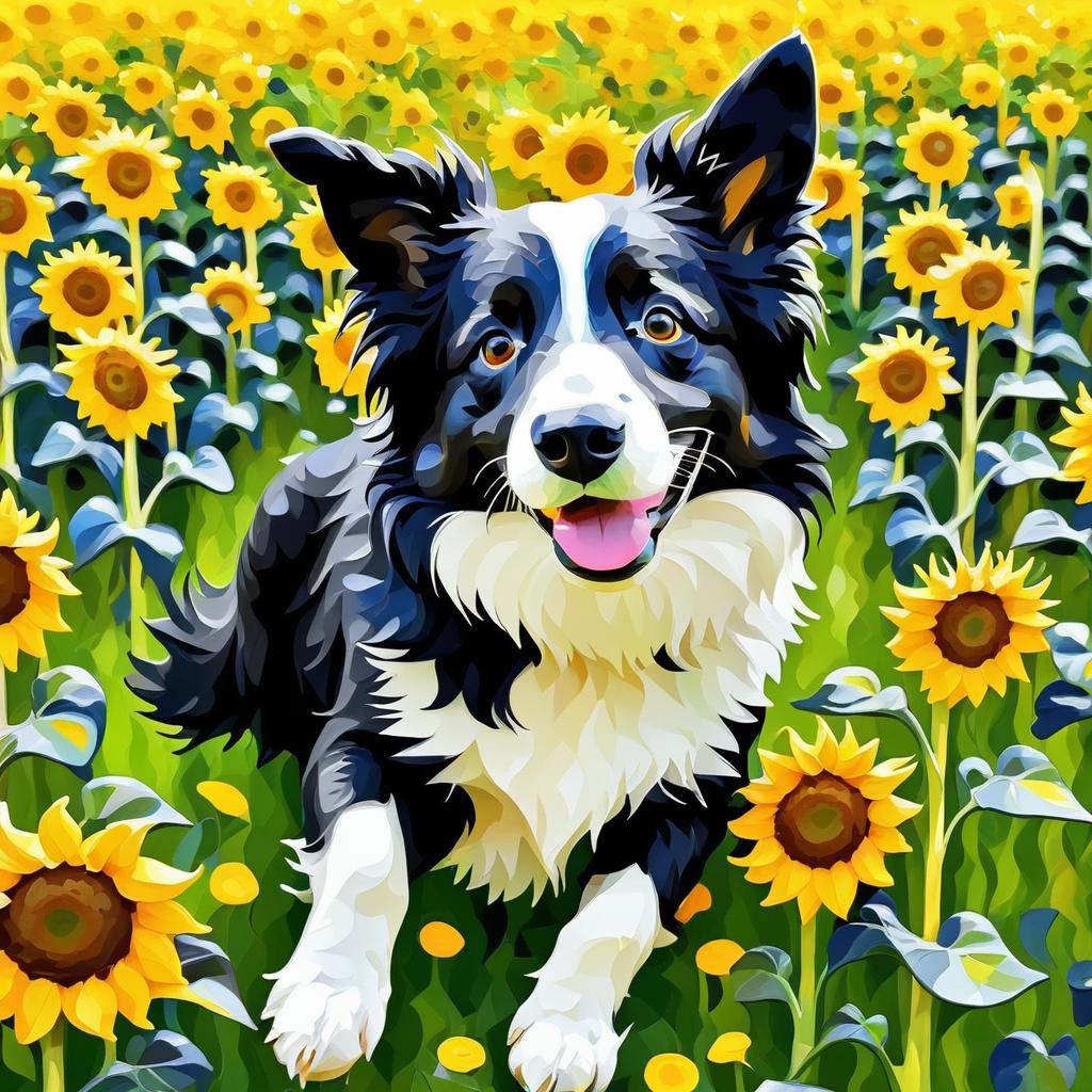 Border Collie in Sunflower Field Art