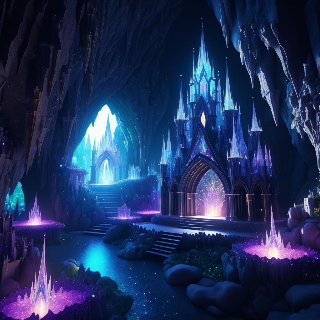 Ethereal Crystal Settlement in Dark Cave