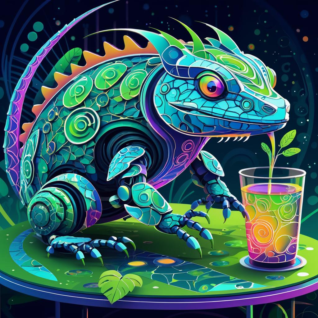 Whimsical Robotic Lizard with Kombucha