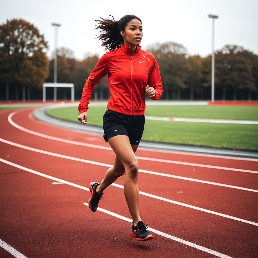 Athlete in Red Heels on Track