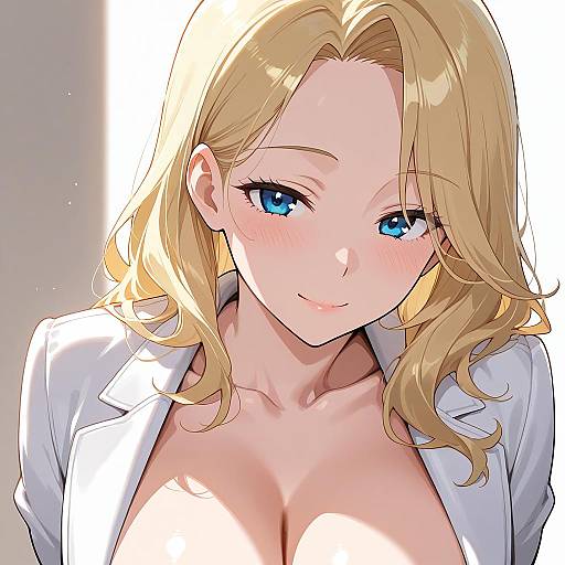 Blonde Anime Woman in White Jacket