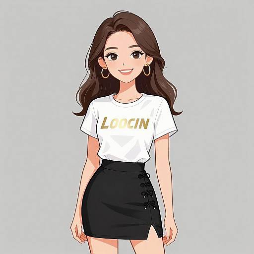 Chic Smiling Woman in Casual Outfit