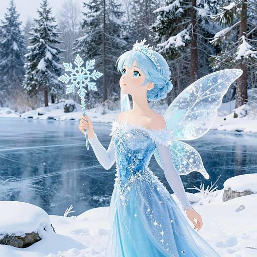 Gentle Ice Fairy with Snowflake Wand