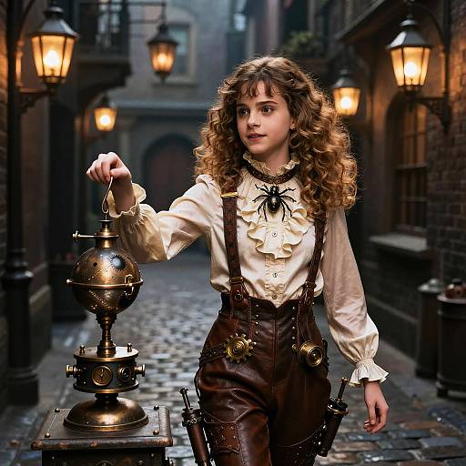 Steampunk Girl in Cobblestone Alley