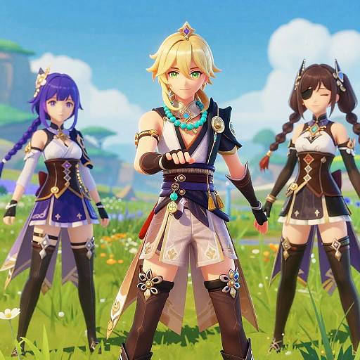 Genshin Impact Characters in Fantasy Meadow