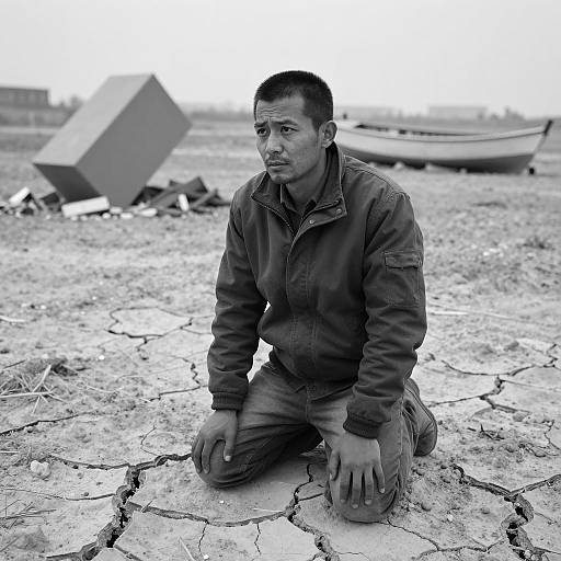 Man on Cracked Earth: A B&W Scene