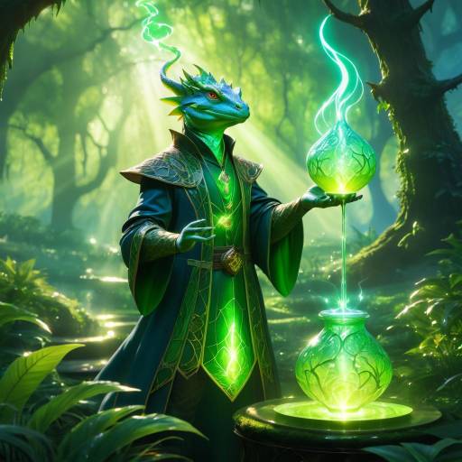 Anthropomorphic Lizard Conjurer Brewing Potion