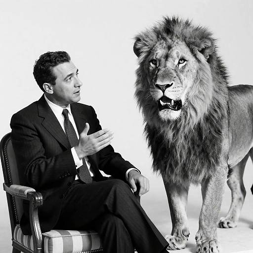 Elegant Encounter: Man and Lion Portrait