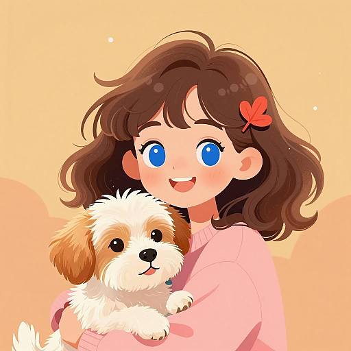 Joyful Girl and Dog Embrace