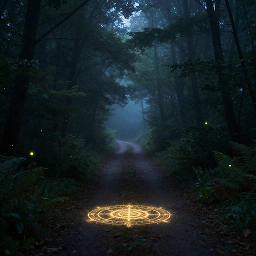 Misty Twilight Forest with Glowing Sigil