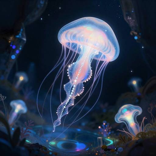Luminous Jellyfish in Crystal Cavern