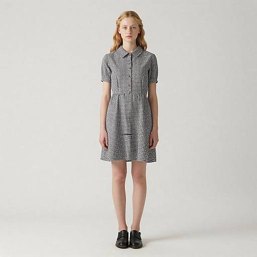 Charming Girl in Checkered Dress