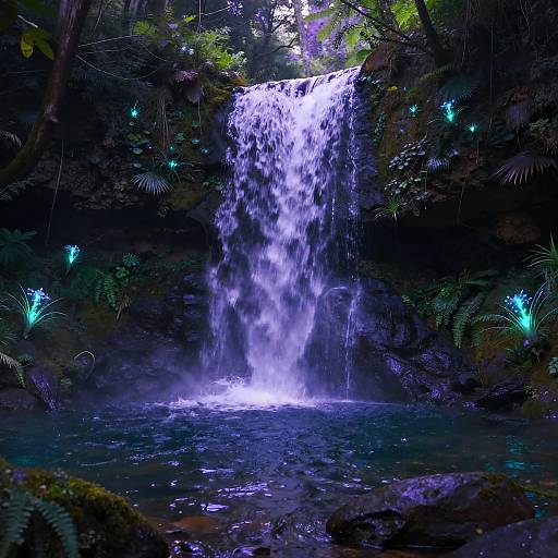 Mystical Purple Waterfall Fantasy Scene