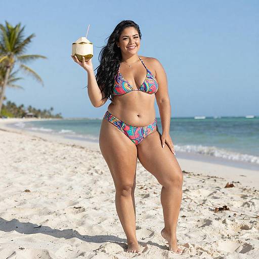 Confident Plus-Size Woman on Beach