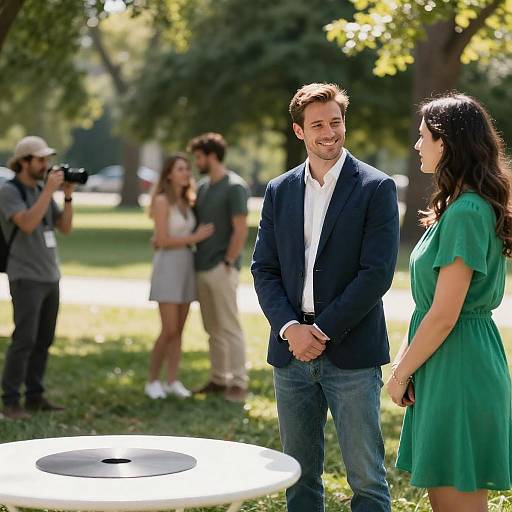 Joyful Park Encounter Under Sunlight