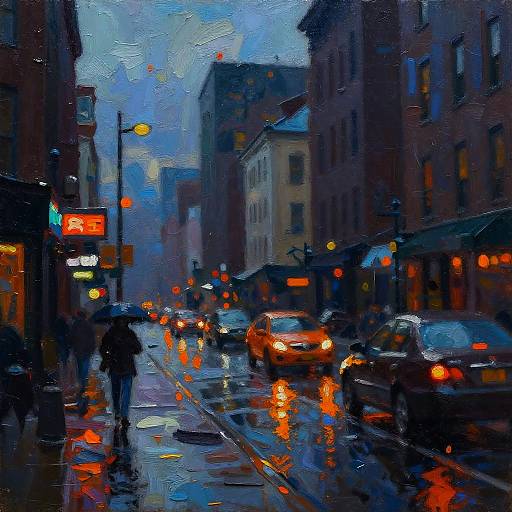 Dramatic Oil Painting Urban Dusk