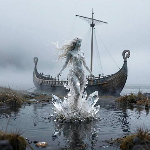 Mystical Water Spirit and Viking Ship