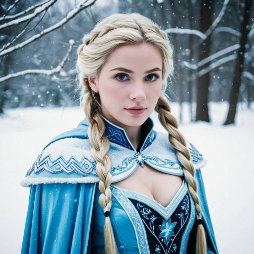 Woman in Frozen Elsa Costume in Snowy Forest