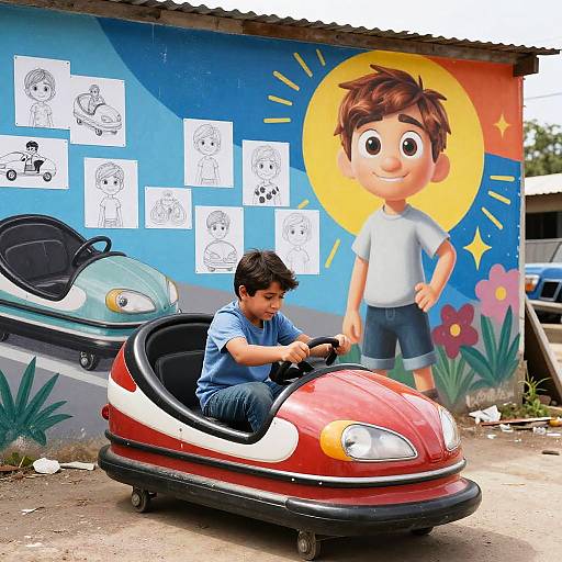 Hispanic Boy Fixing Bumper Car