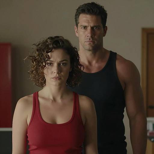 Serious Couple in Tank Tops Indoors