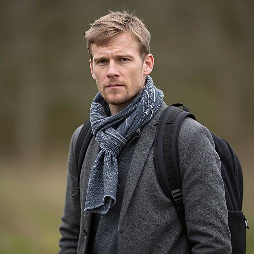 Man with Scarf and Backpack