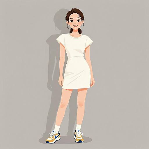 Smiling Woman in Casual White Dress