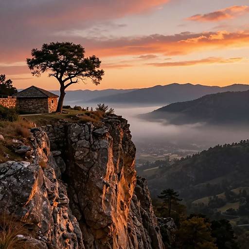 Sunset Cliffside with Solitary Tree