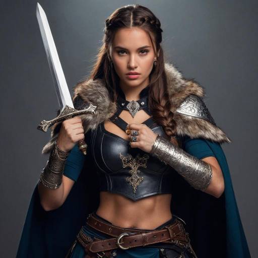 Female Warrior Holding Sword in Armor
