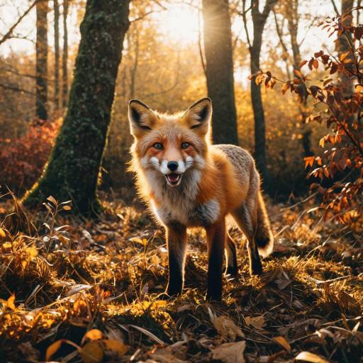 Playful Red Fox in Autumn Forest