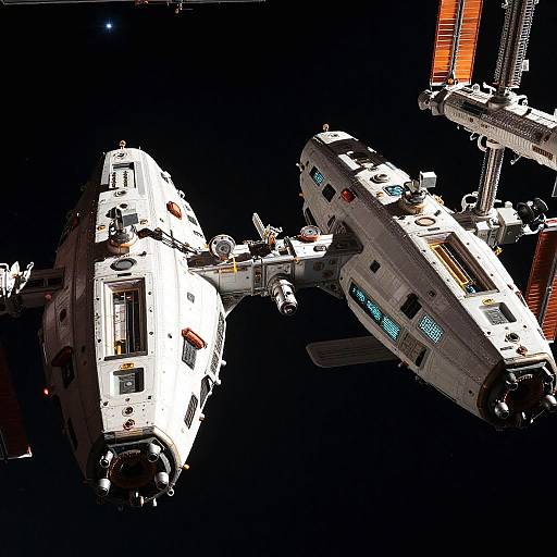 Asymmetrical Spaceships Docked in Orbit