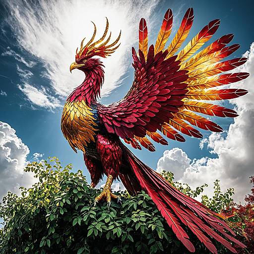 Giant Mythical Phoenix with Ruby Feathers