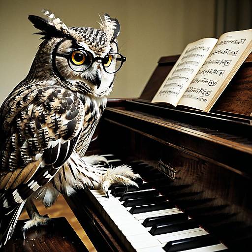 Owl Wearing Glasses Playing Piano