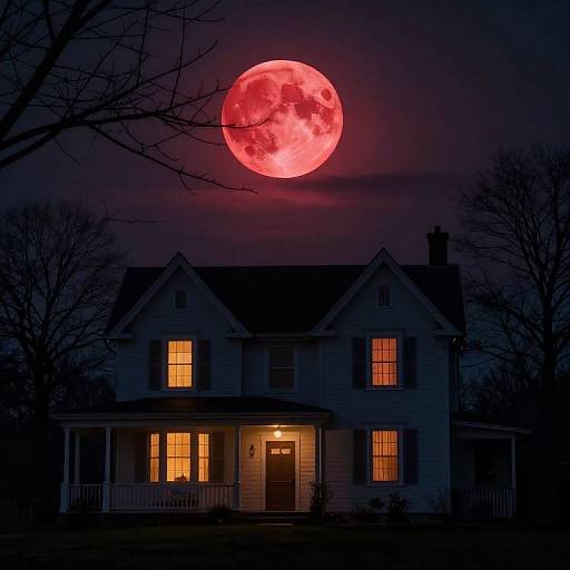 Solitary House Beneath Blood-Red Moon